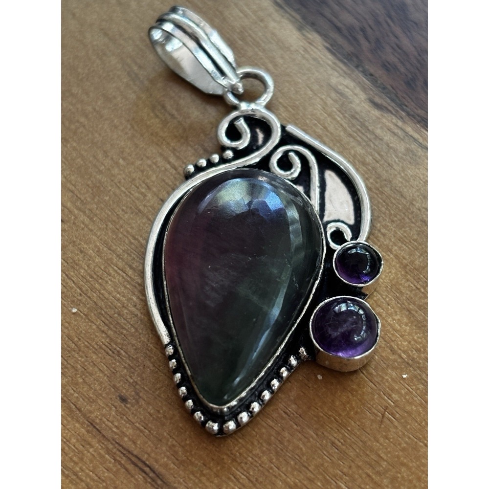 Sterling Silver Labradorite & Amethyst Pendant